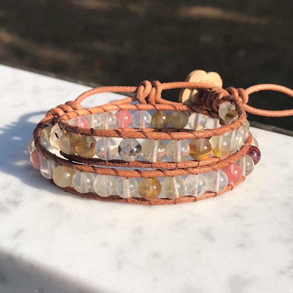 Cherry quartz double wrap bracelet - Picture 2 of 2